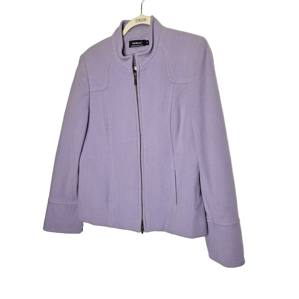 Tribal Zip-Up Jacket Womens Lilac Wool Blend Size 10 Elegant Wool-Blend Zip Cuff